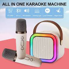 K12 Wireless Mic With Speaker - Single / Double RGB 7 Colour Dancing Light Karaoke Mic With Portable Bluetooth