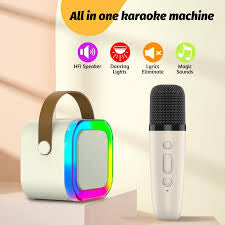 K12 Wireless Mic With Speaker - Single / Double RGB 7 Colour Dancing Light Karaoke Mic With Portable Bluetooth