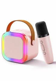K12 Wireless Mic With Speaker - Single / Double RGB 7 Colour Dancing Light Karaoke Mic With Portable Bluetooth