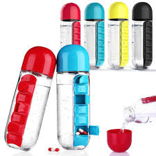 Water Bottle with Pill Box Organizer, Multi-Function Tablet Storage Device Portable Water Cup 800ml