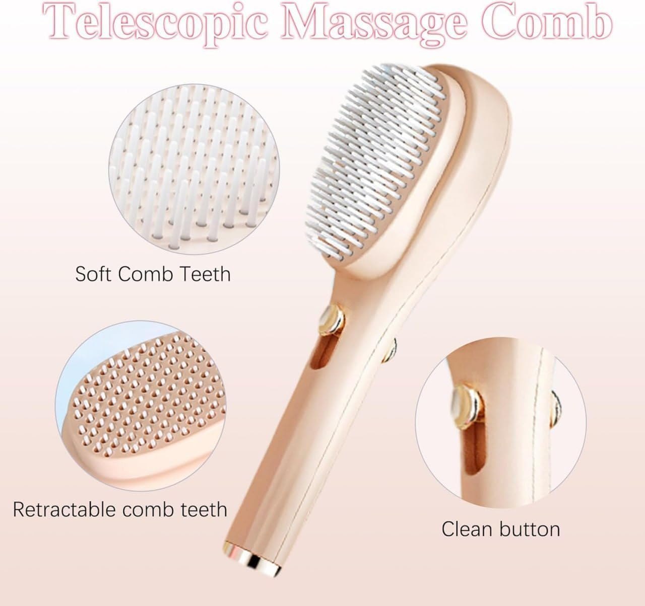 Self Cleaning Hair Brush, Massage Comb For Hair, Retractable Rotary Lift Self-Cleaning Comb