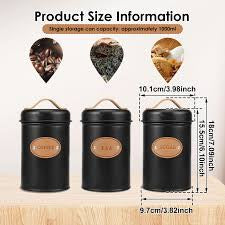 3-Piece Vintage Retro Metal Containers with Lids Coffee Tea Sugar Set Canister Black with Leather Handles