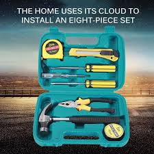 9 Piece Home Repair Tool Box Kit with Durable, Premium Quality Metal Tools