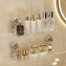 Crystal Suction Wall-Mounted Shelf for Bathroom and Kitchen Organization