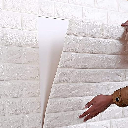 3D Brick Wallpaper Peel and Stick Panels, White Brick Textured Effect Wall Decor Adhesive Wall Paper for Bathroom, Kitchen, Living Room.