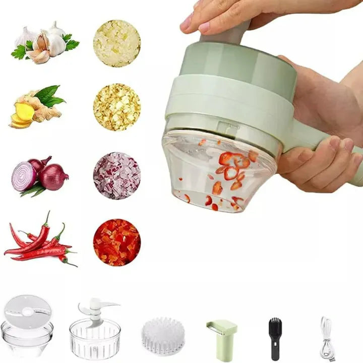 4 in 1 Handheld Electric Vegetable Cutter Set, Gatling Portable Vegetable Cutter, Rechargeable Garlic Chopper, Multifunction Food Mini Slicer