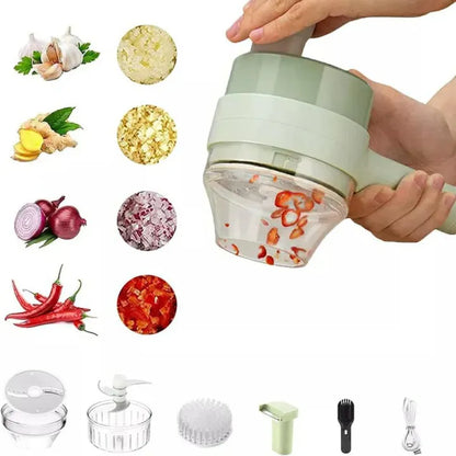4 in 1 Handheld Electric Vegetable Cutter Set, Gatling Portable Vegetable Cutter, Rechargeable Garlic Chopper, Multifunction Food Mini Slicer