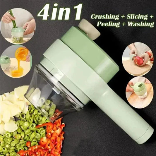 4 in 1 Handheld Electric Vegetable Cutter Set, Gatling Portable Vegetable Cutter, Rechargeable Garlic Chopper, Multifunction Food Mini Slicer