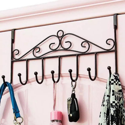 7 Hook Iron Door Hanger, Door Rear Behind Hook, Wall Mounted Storage Hanger Hook, Wrought Iron Hooks for Home Bedroom Bathroom Hat Coat Clothes, Towel Hat Clothes Wall Rack