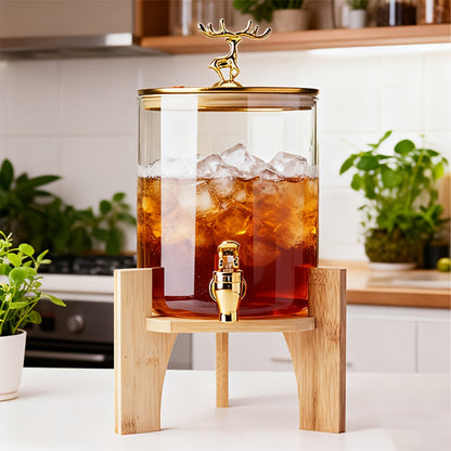 GoldenDeer Glass Dispenser with Airtight Lid and Bamboo Stand 2.6 L