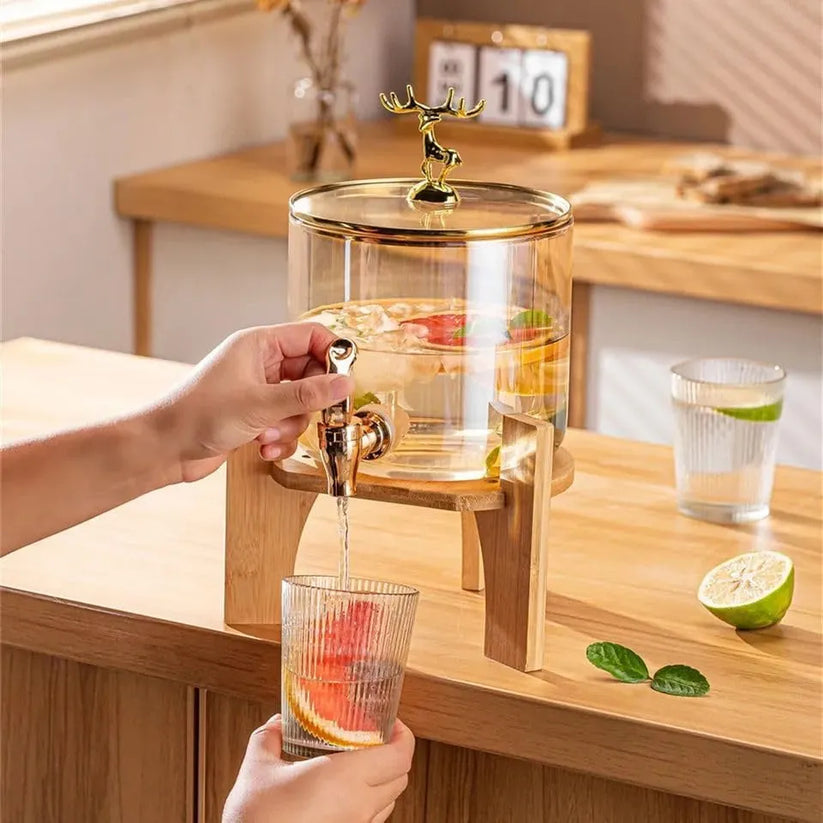 GoldenDeer Glass Dispenser with Airtight Lid and Bamboo Stand 2.6 L
