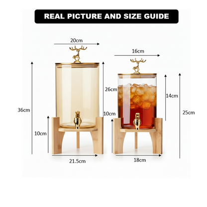 GoldenDeer Glass Dispenser with Airtight Lid and Bamboo Stand 2.6 L