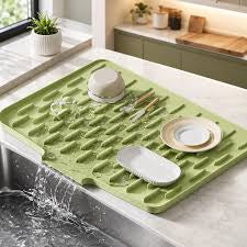 Silicone Dish Drying Mat For Kitchen Counter, Dish Drying Pad, Non-Slip Drain Pad With Built-In Drain, Heat Resistant Non-Slip