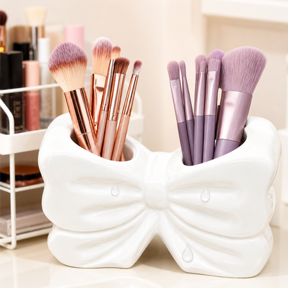 Elegant Bow Multi-Purpose Organizer – Toothbrush & Makeup Brush Holder Stand