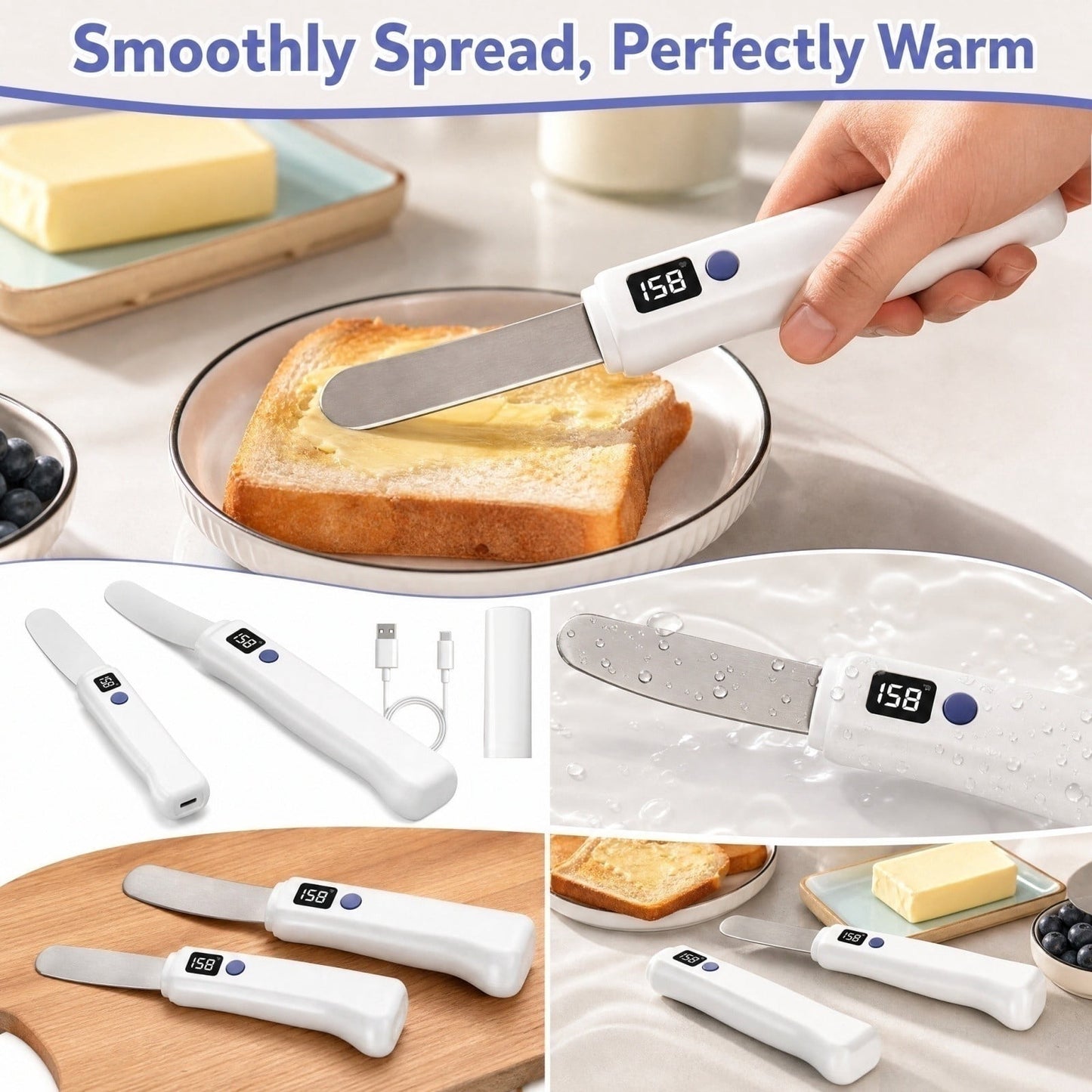 Heated Butter Knife, Stainless Steel Electric Butter Spreader, Rechargable