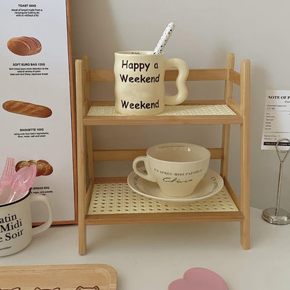Double Layer Ladder Desktop Shelf Kitchen Cup Rack Bread Rack best for your kitchen