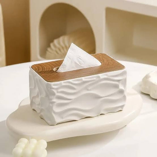 Wave Pattern Tissue Box Wooden Lid (Random Color)
