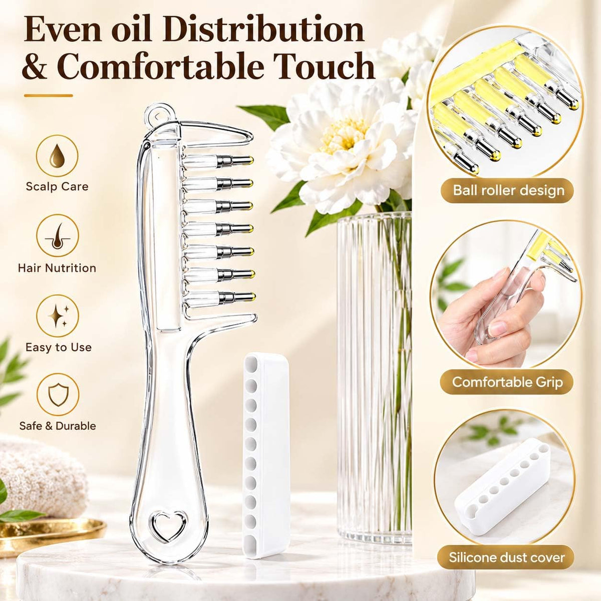Crystal Liquid Applicator Comb for Hair & Scalp, Hair Treatment Application Brush with Precision Liquid Dispensing Teeth, Transparent Refillable Scalp Massage Comb for Hair Oil, Serum & Treatment